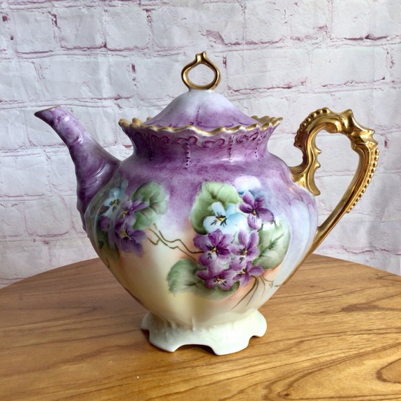 Vintage Other - Vintage Signed Selb Bavaria Germany Purple and Blue Floral Footed Teapot